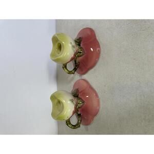 VTG Hull Pottery Woodland Candlestick Holders Pair Pink Cottagecore Farmhouse